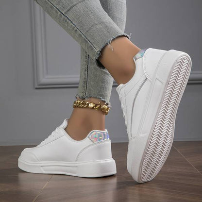White Women's Sneakers with Metallic Accents – Stylish Slip-On PU Leather Sneakers for All-Day Comfort 3