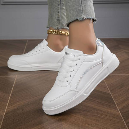 White Women's Sneakers with Metallic Accents – Stylish Slip-On PU Leather Sneakers for All-Day Comfort 4