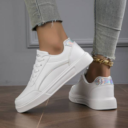 White Women's Sneakers with Metallic Accents – Stylish Slip-On PU Leather Sneakers for All-Day Comfort 6