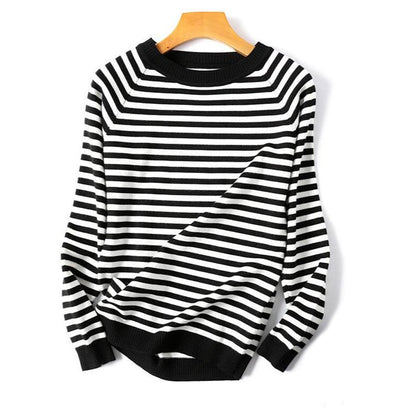 Winter Fashion Striped Pattern Knitted Long Sleeve Pullover Sweaters 11