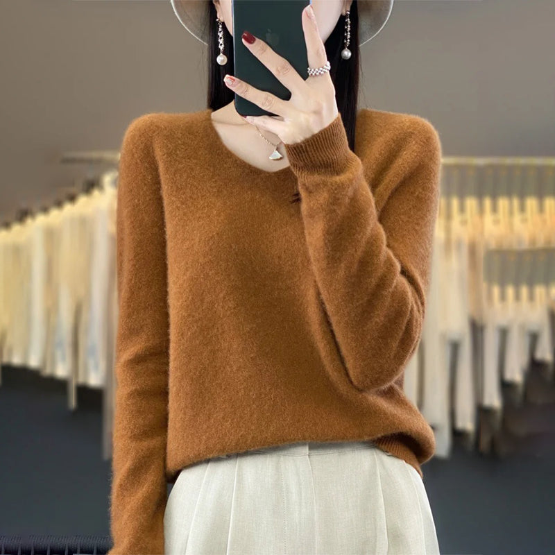 Winter Fashion V-Neck Long Sleeve Wool Sweater for Women 8