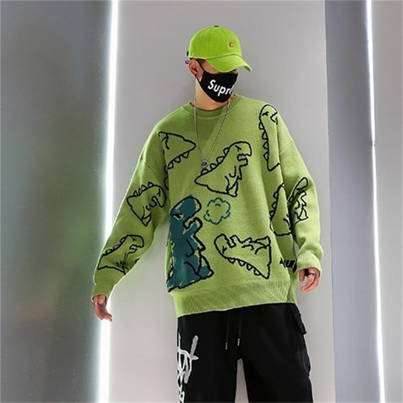Winter Loose Dinosaur Pattern Knitted Sweaters 0