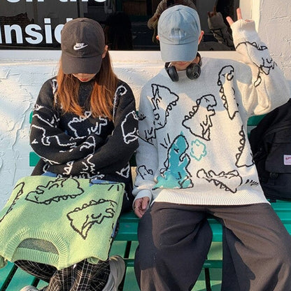Winter Loose Dinosaur Pattern Knitted Sweaters 1