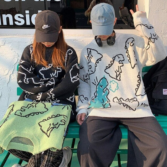 Winter Loose Dinosaur Pattern Knitted Sweaters 1