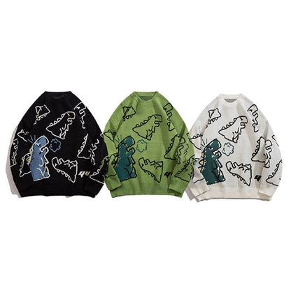 Winter Loose Dinosaur Pattern Knitted Sweaters 5