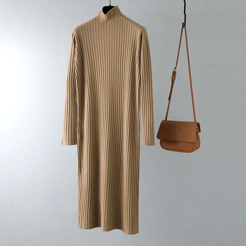 Winter Thick and Straight  Knitted Turtleneck Pullover Maxi Sweater Dresses 11