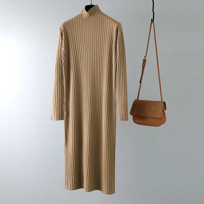 Winter Thick and Straight  Knitted Turtleneck Pullover Maxi Sweater Dresses 11