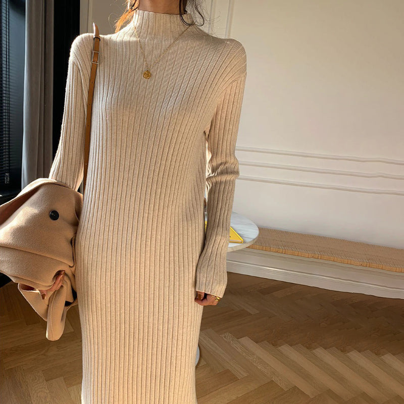 Winter Thick and Straight  Knitted Turtleneck Pullover Maxi Sweater Dresses 2