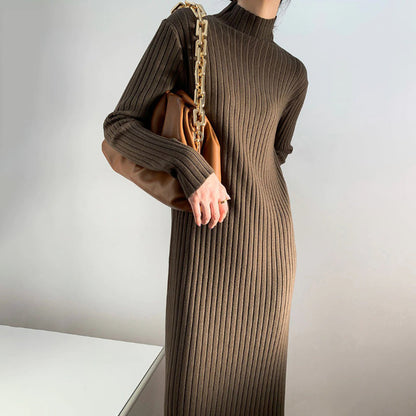 Winter Thick and Straight  Knitted Turtleneck Pullover Maxi Sweater Dresses 7