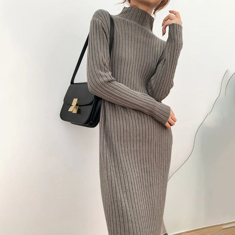 Winter Thick and Straight  Knitted Turtleneck Pullover Maxi Sweater Dresses 8