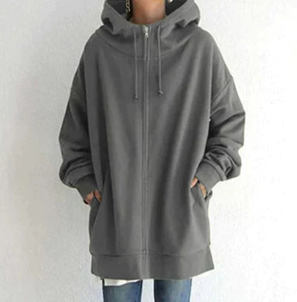 Women's Zip Hoodie Gray Cotton Blend - 1