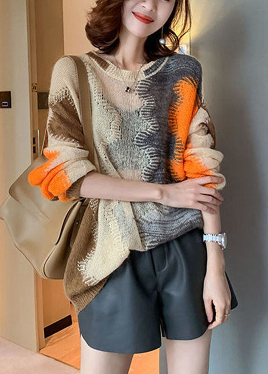 Women's Knit Sweater Apricot Cotton Blend Loose Fit - 2