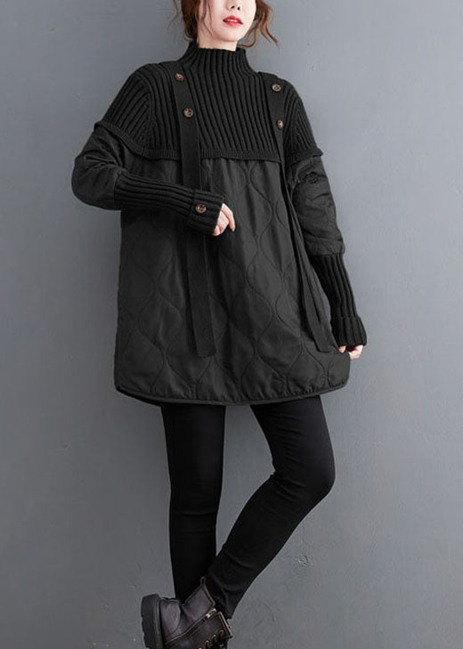 Women's Sweater Black Knit Patchwork Cotton - 1