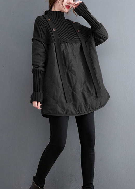 Women's Sweater Black Knit Patchwork Cotton - 2