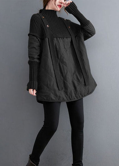 Women's Sweater Black Knit Patchwork Cotton - 2