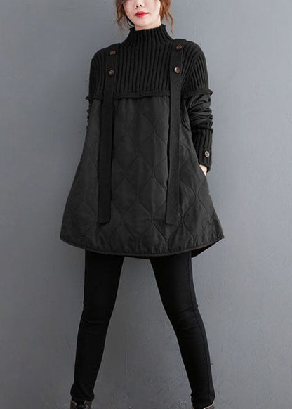 Women's Sweater Black Knit Patchwork Cotton - 3