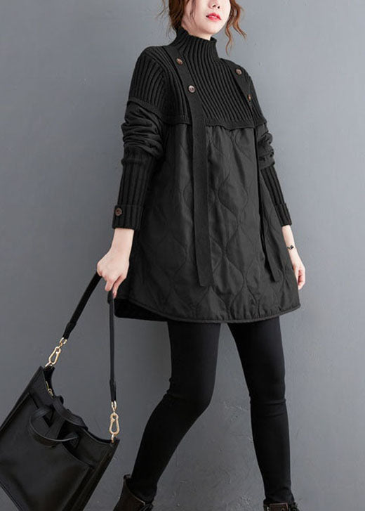 Women's Sweater Black Knit Patchwork Cotton - 4