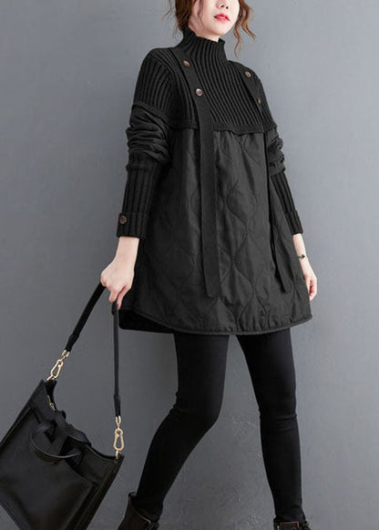 Women's Sweater Black Knit Patchwork Cotton - 4