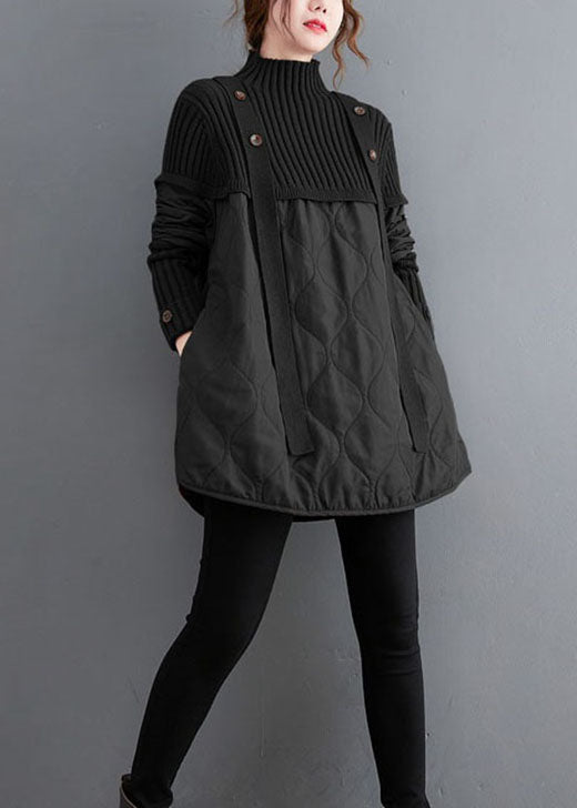 Women's Sweater Black Knit Patchwork Cotton - 5