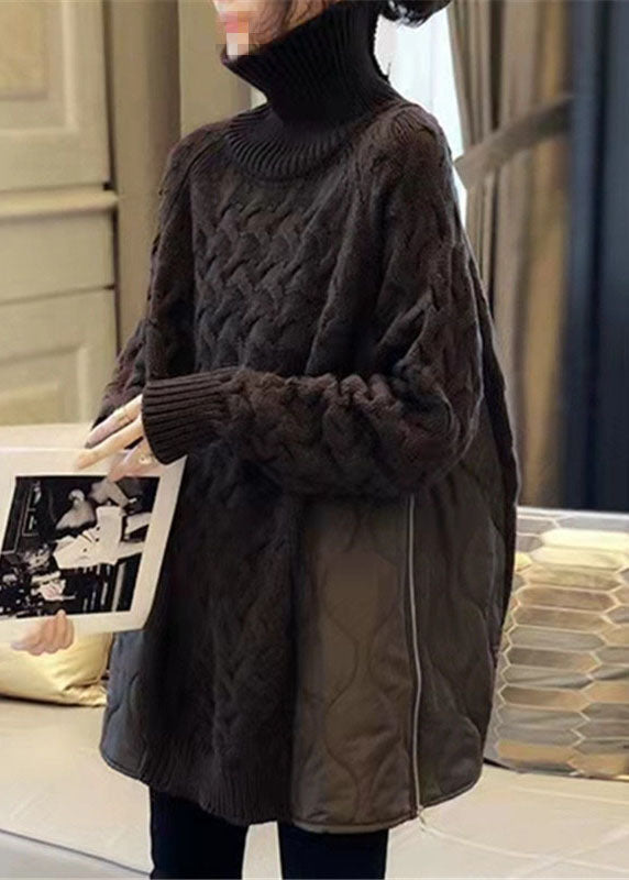 Women's Sweater Chocolate Turtleneck Thick Knit - 1