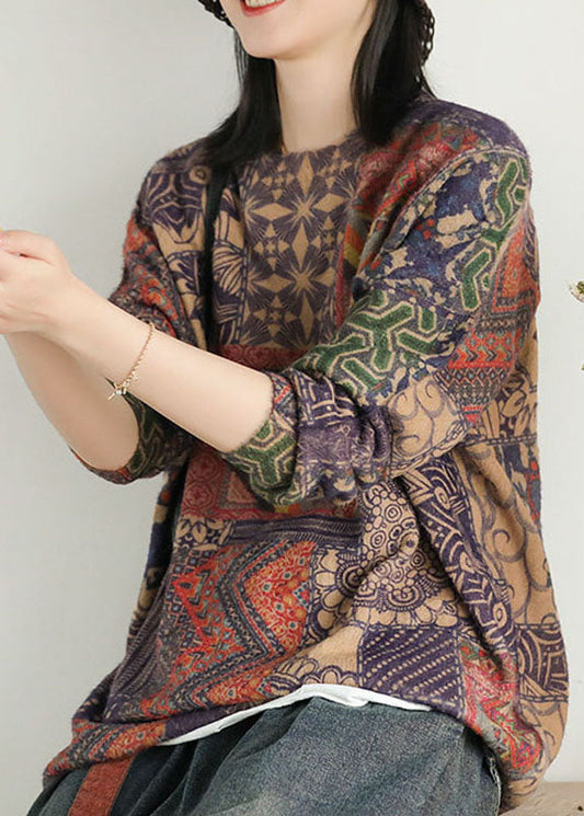 Women's Knit Sweater Geometric Pattern Loose Fit O-Neck - 2