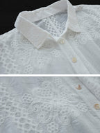 Women's Shirt - Artsy Embroidery, Elegant Flower Pattern, Turn-Down Collar, Full Sleeves - Brand Name - 7