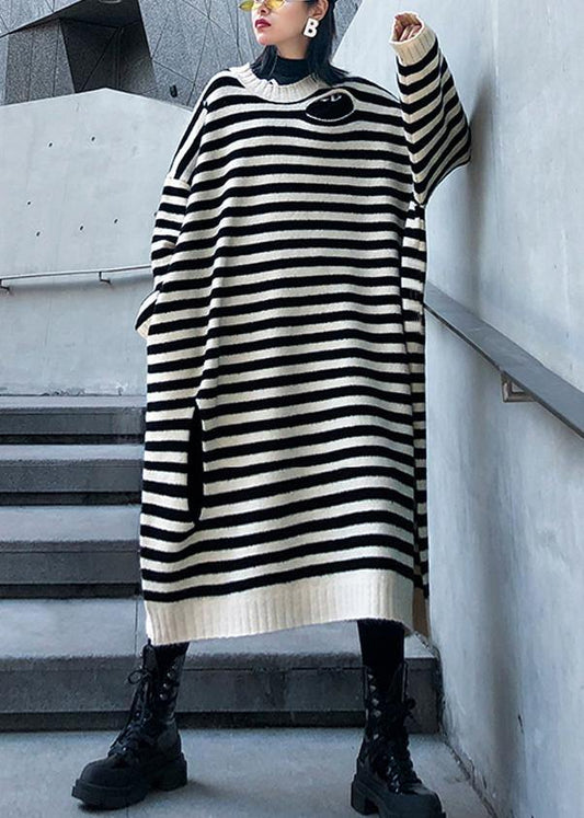 Women's Sweater Dress Beige Striped Knit One Size - 1