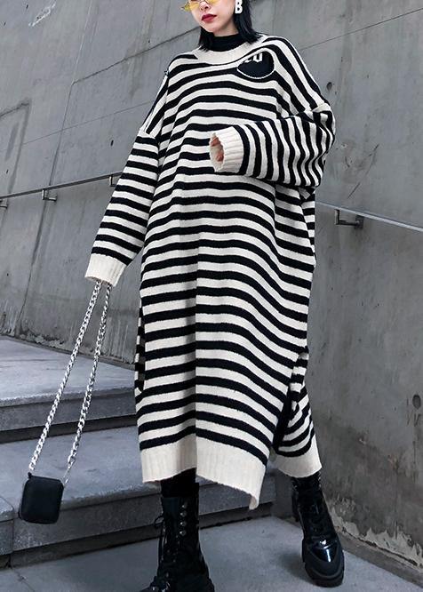 Women's Sweater Dress Beige Striped Knit One Size - 2