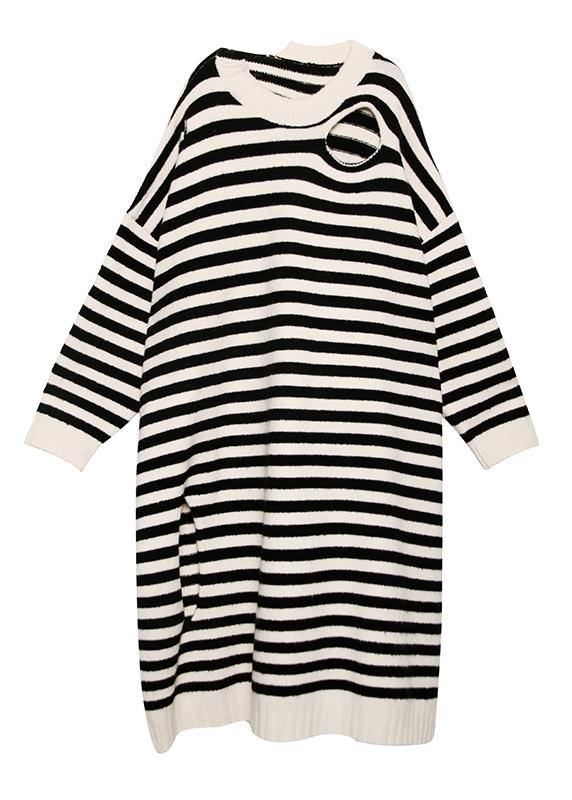 Women's Sweater Dress Beige Striped Knit One Size - 5