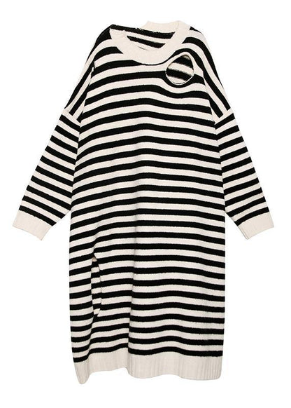 Women's Sweater Dress Beige Striped Knit One Size - 5