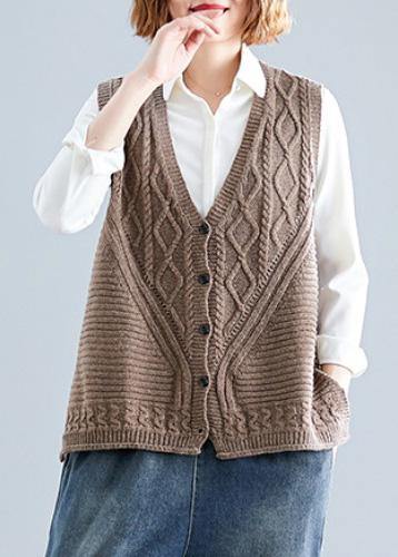 Women's Blouse Dark Khaki Knitted Sleeveless Cotton - 1