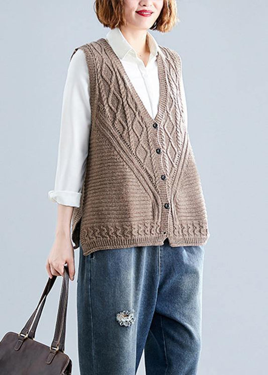 Women's Blouse Dark Khaki Knitted Sleeveless Cotton - 2