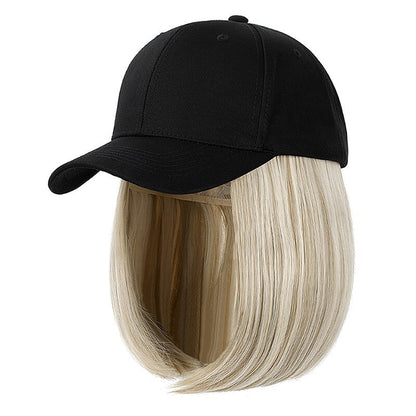 Women's Adjustable Baseball Cap with Natural Short Straight Hair Extensions 10