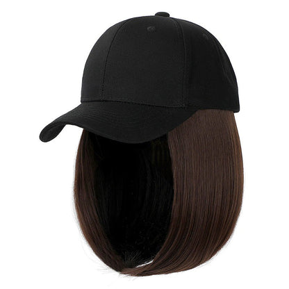 Women's Adjustable Baseball Cap with Natural Short Straight Hair Extensions 13