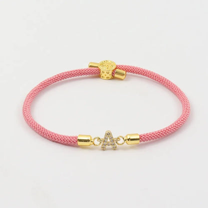 Women's Adjustable Bracelet Soft Pink Gold Rope Personalized Initial 0