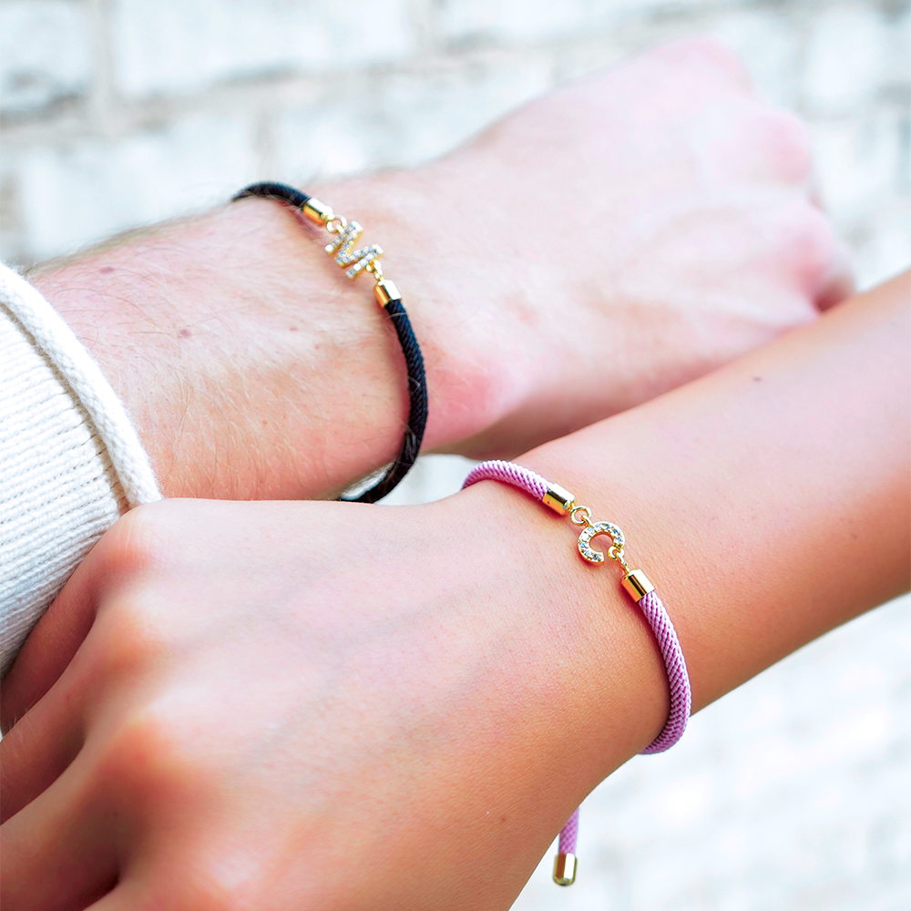 Women's Adjustable Bracelet Soft Pink Gold Rope Personalized Initial 4