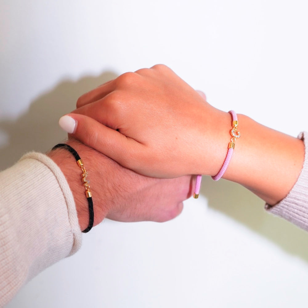 Women's Adjustable Bracelet Soft Pink Gold Rope Personalized Initial 6