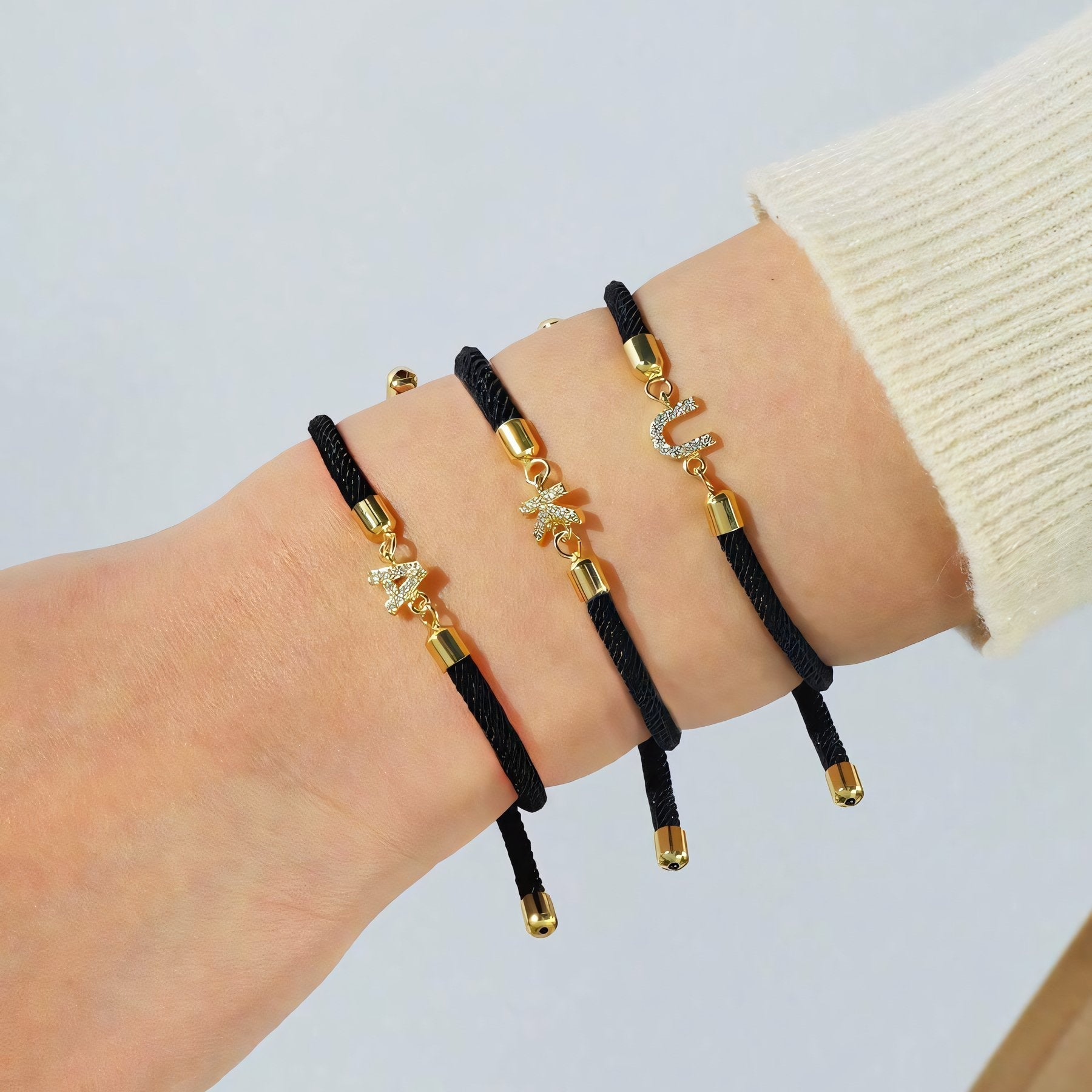 Women's Adjustable Bracelet Soft Pink Gold Rope Personalized Initial 7