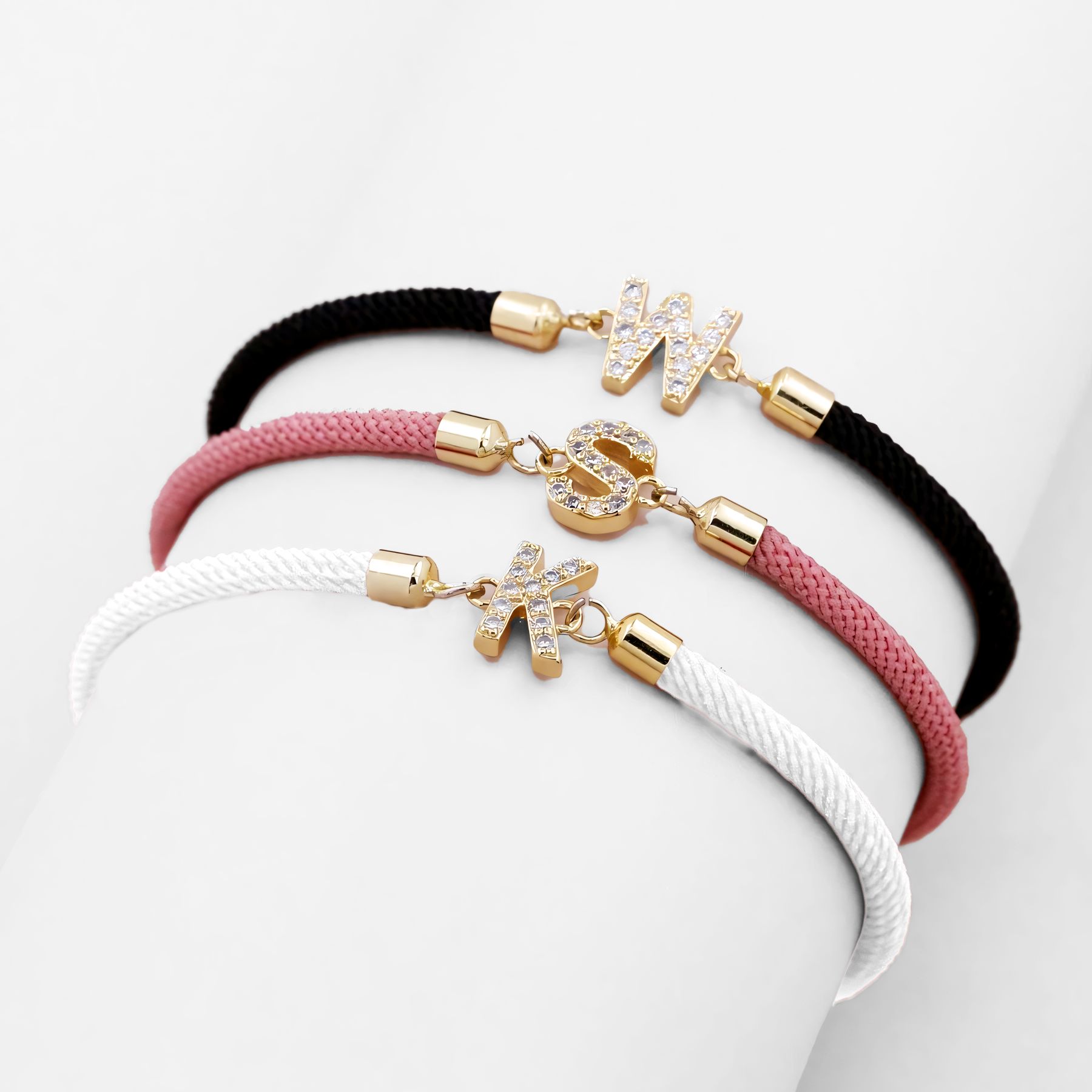 Women's Adjustable Bracelet Soft Pink Gold Rope Personalized Initial 8