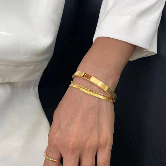 Women's Adjustable Cuff Bracelet Gold Stainless Steel 1
