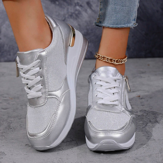 Women's Arch Support Sneakers with Breathable Textile and Side Zip Closure 1