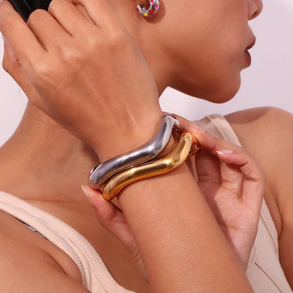 Women's Asymmetrical Bangle Gold Stainless Steel 1