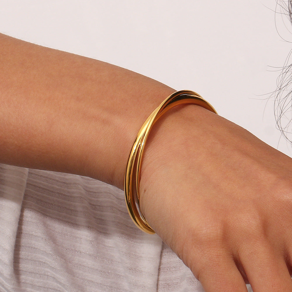 Women's Bangle Bracelet Gold Stainless Steel Layered Design 2