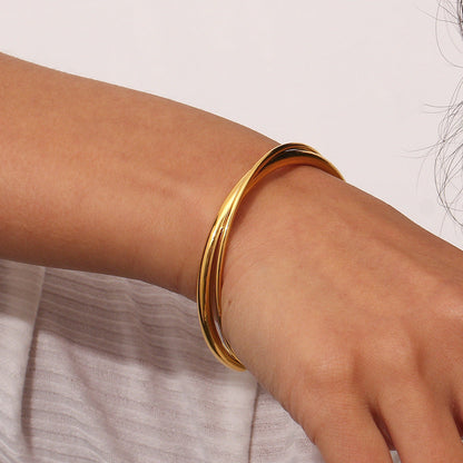 Women's Bangle Bracelet Gold Stainless Steel Layered Design 2