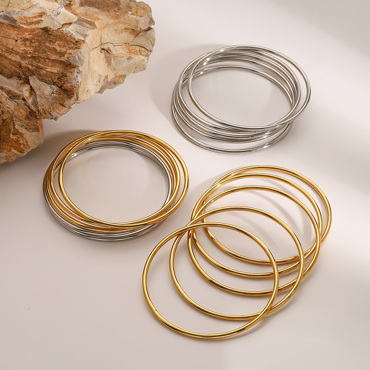 Women's Bangle Set Gold Stainless Steel-Plated 18k 8