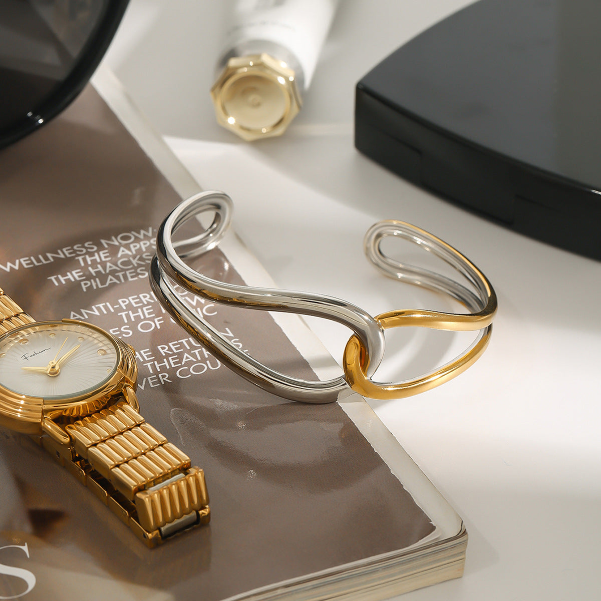 Women's Bangle Two Tone Gold Stainless Steel 6