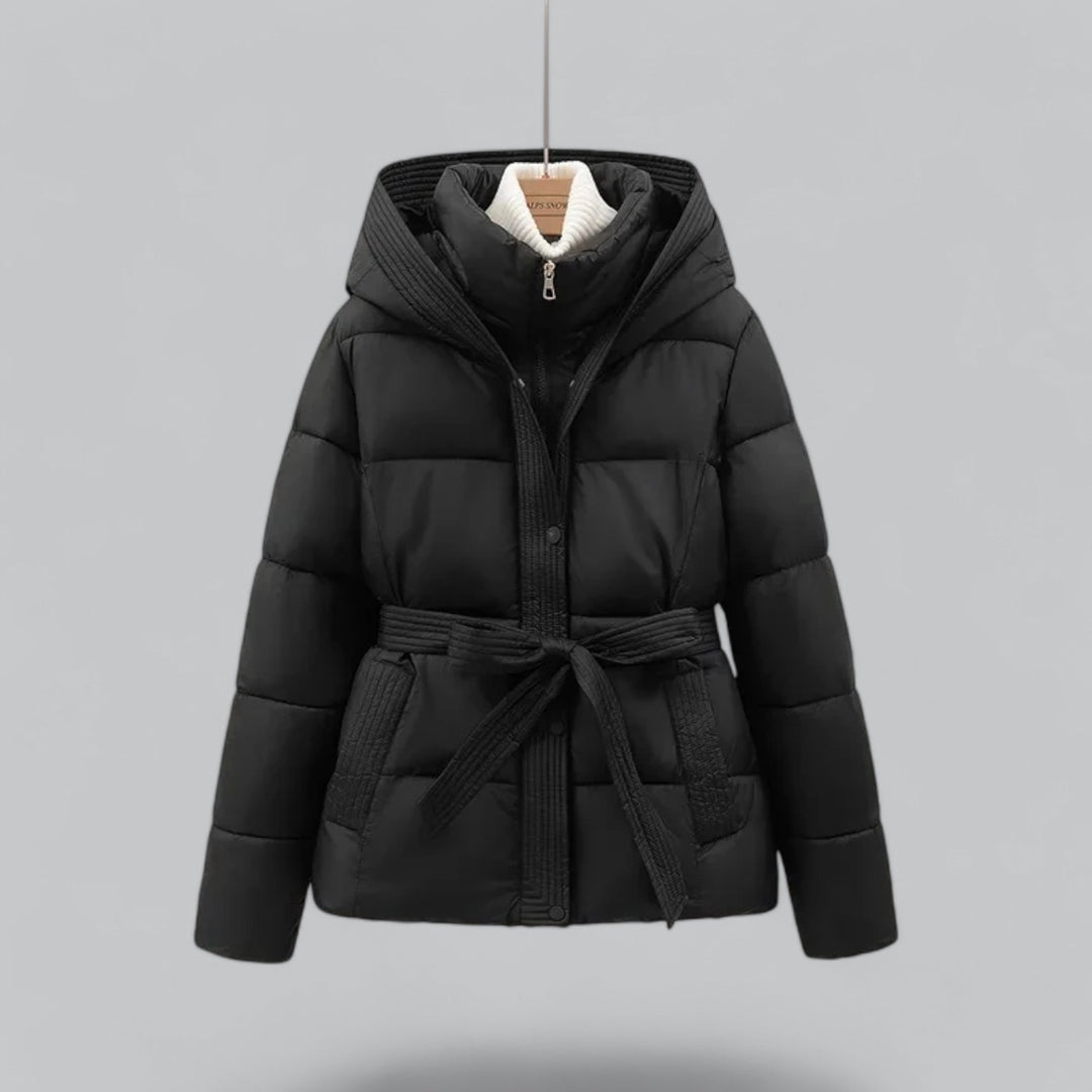 Women's Hooded Puffer Jacket Black Quilted - 1