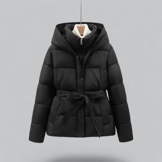 Women's Hooded Puffer Jacket Black Quilted - 1
