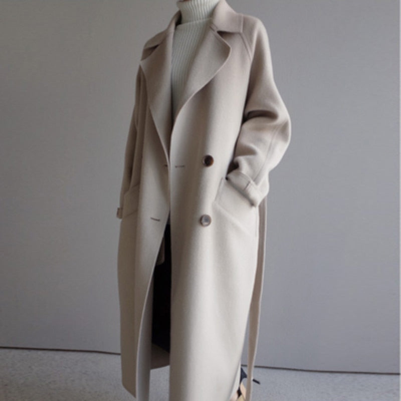 Women's Longline Coat Beige Polyester - 1