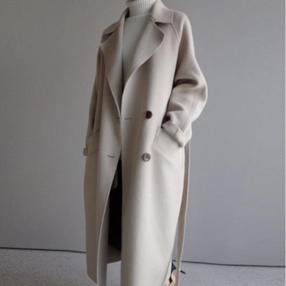 Women's Longline Coat Beige Polyester - 1